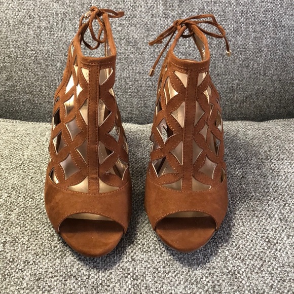 BCBGeneration size 7 brown suede open toed booties - Picture 1 of 4